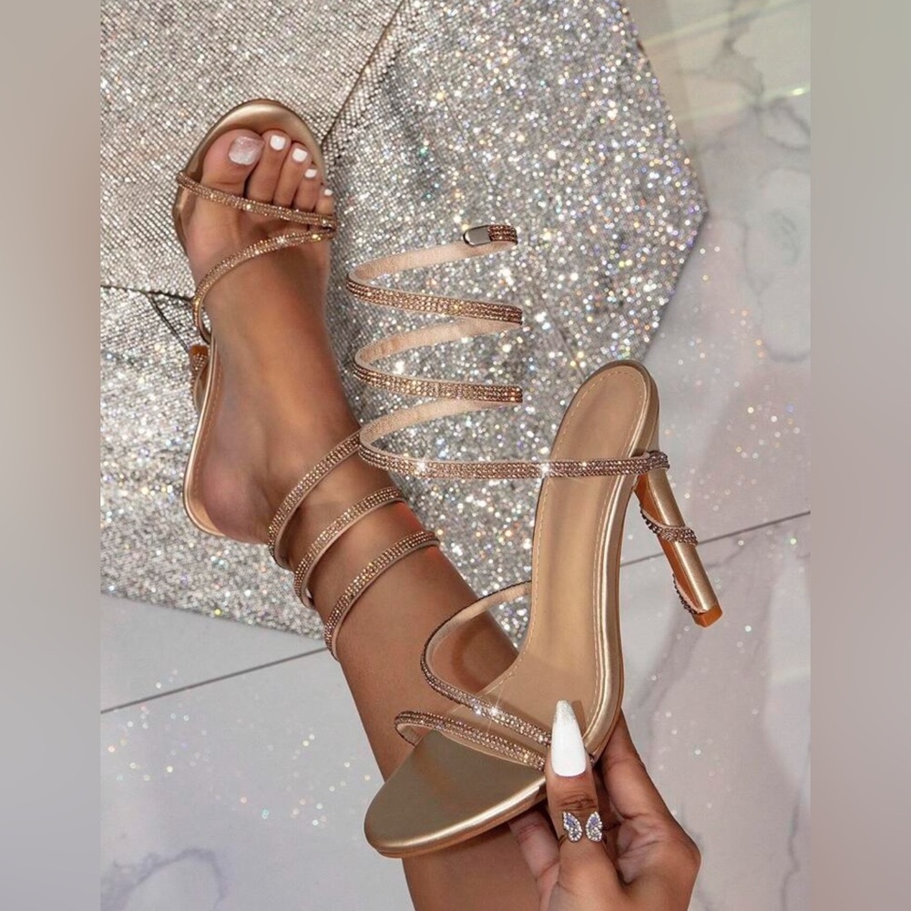 SHEIN Gold Strappy Heels Sophisticated Design